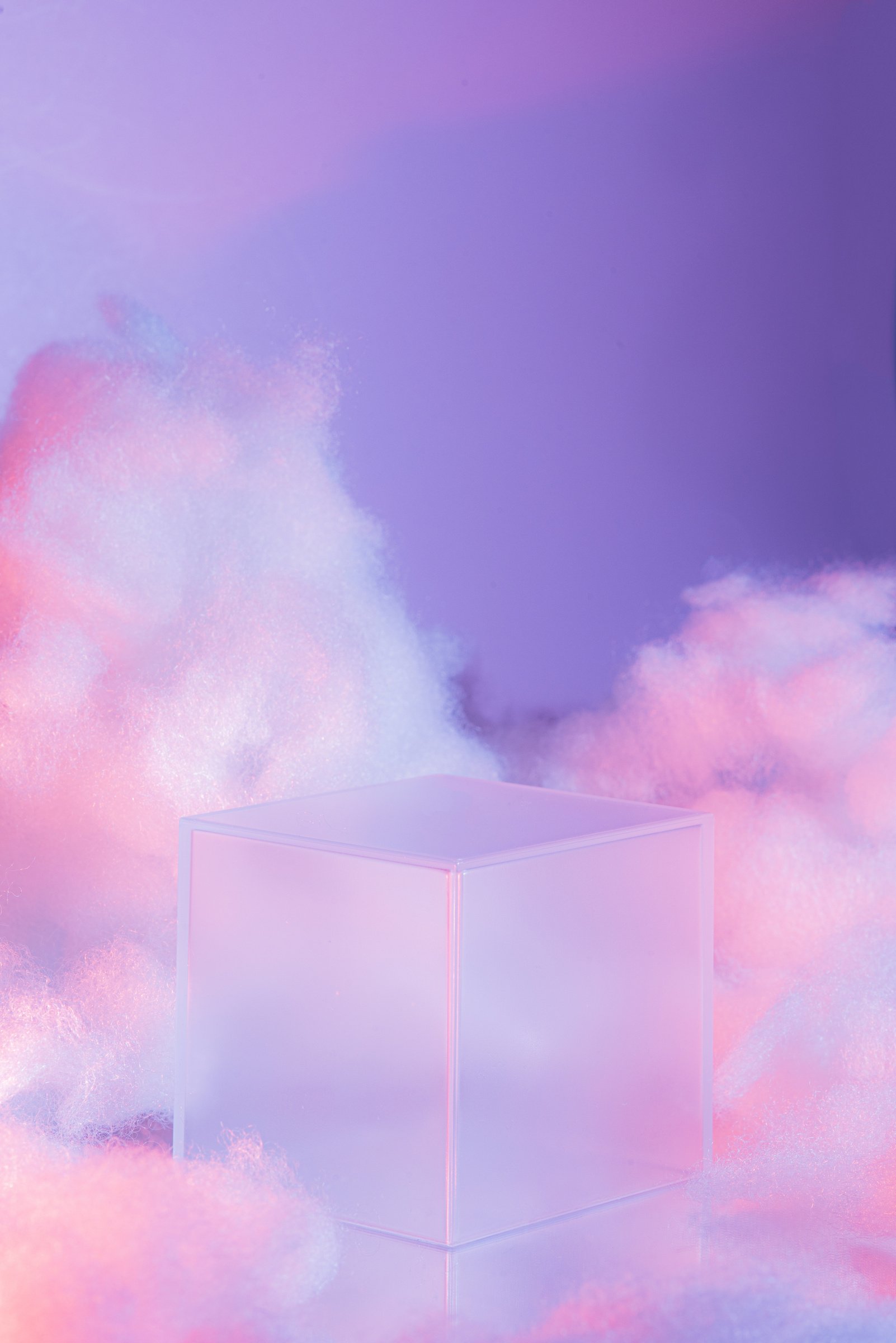 Podium with White Clouds on Pastel Gradient Background